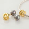 Original Massiv 925 Silber Gold Dangle Bead anthrazitfarbene Perle