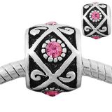 Andante-Stones Edler Silber  Bead mit 4 dunkel rosa Glaskristallen