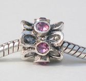 Andante-Stones Edler Silber  Bead mit 6 rosa Glaskristallsteinen