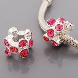 Andante-Stones Edler Silber  Bead mit 12 dunkel rosa Glaskristallen