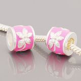 Andante-Stones Edler Silber  Bead in Farbe Rosa mit Blumen Gravur