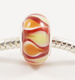 Original Massiv 925 Silber Murano Glas Bead Rot Orange Gelb Wei