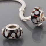 Andante-Stones Edler Silber  Murano Glas Bead Schwarz Weie Blumen