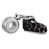 Andante-Stones Edler Silber  Dangle Bead im Schuh Design Schwarze Glaskristallen