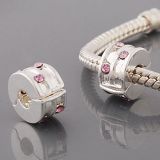 Andante-Stones Edler Silber  Bead Clip Stopper Zirkonia Rosa