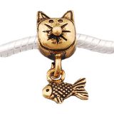 Edler 14K Gold Dangle Bead Katze und Fisch