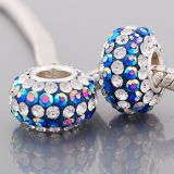 Original Massiv 925 Sterling Silber Kristall Bead Blau Wei