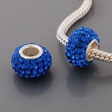 Original Massiv 925 Sterling Silber Kristall Bead Blau