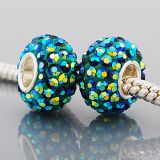 Original Massiv 925 Sterling Silber Kristall Bead Blau Grn Trkis