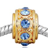 Edler 14K Gold Bead in Sulen Form mit 8 blauen Glaskristallsteinen