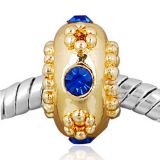 Edler 14K Gold Bead in Sulen Form mit 4 Glaskristallen in Blau