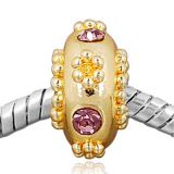 Edler 14K Gold Bead in Sulen Form mit 4 Glaskristallen in Rosa