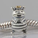 Original Massiv 925 Silber Bead Bienenkönig mit Gold Krone