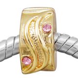 Edler 14K Gold Bead Clip Stopper mit 4 Glaskristallen in Rosa