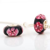 Original Massiv 925 Sterling Silber Murano Glass Bead Schwarz Rosa