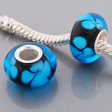 Original Massiv 925 Sterling Silber Murano Glass Bead Schwarz Cyan