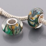 Original Massiv 925 Sterling Silber Murano Glass Bead Grn Beige