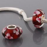 Original Massiv 925 Sterling Silber Murano Glass Bead Rot Rosa Wei