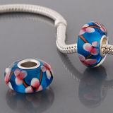 Original Massiv 925 Sterling Silber Murano Glass Bead Blau Rosa