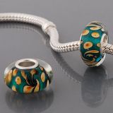 Original Massiv 925 Sterling Silber Murano Glass Bead Grn Beige