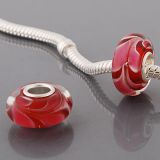 Original Massiv 925 Sterling Silber Murano Glass Bead Rot Rosa Wei