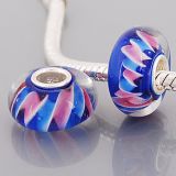 Original Massiv 925 Sterling Silber Murano Glass Bead Blau Wei Rosa