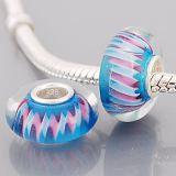 Original Massiv 925 Sterling Silber Murano Glass Bead Cyan Wei Rosa