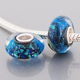 Original Massiv 925 Sterling Silber Murano Glass Bead Blau Funkelnd