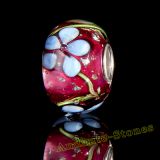 Original Massiv 925 Sterling Silber Glas SEALIFE Bead Blaue Blumen Rot