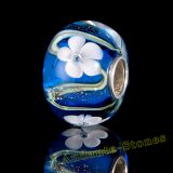 Original Massiv 925 Sterling Silber Glas SEALIFE Bead Blau Weiß Blumen