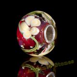 Original Massiv 925 Sterling Silber Glas SEALIFE Bead Rot mit Blumen