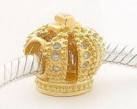 Original Massiv 925 Silber Gold Bead Krone Zirkonia