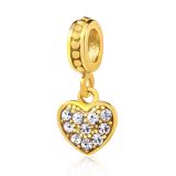 Original Massiv 925 Silber Gold Dangle Bead Herz mit Zirkonia