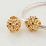 Original Massiv 925 Silber Gold Bead Netz mit beerenfarbenen Zirkonia