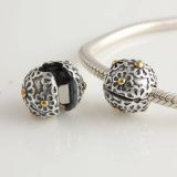 Original Massiv 925 Silber Gold Bead Clip Stopper Element Blumen