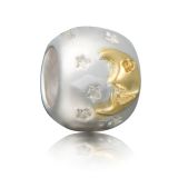 Original Massiv 925 Silber Gold Bead Mond & Sterne