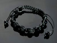 Stylisches SHAMBALA Armband 16-22 cm Schwarz mit Pavé Perlen