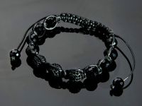 Stylisches SHAMBALA Armband 16-22 cm Schwarz mit Pav Perlen