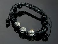 Stylisches SHAMBALA Armband 16-22 cm Schwarz Wei mit Pav Perlen