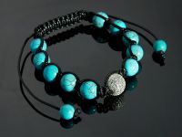 Stylisches SHAMBALA Armband 16-22 cm Türkis mit Silber CZ Pavé Perle
