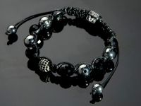 Stylisches SHAMBALA Armband 16-22 cm Schwarz Silber mit Strass Perle