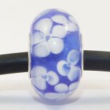 Original Massiv 925 Sterling Silber Murano Glas Bead Dunkelblau Blumen