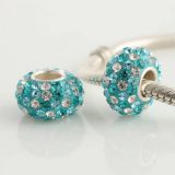 Original Massiv 925 Sterling Silber Kristall Bead Trkis Blau Wei