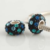 Original Massiv 925 Sterling Silber Kristall Bead Schwarz Blau Trkis