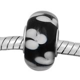 Andante-Stones Edler Silber  Murano Glas Bead Schwarz mit weissen Blten