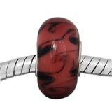 Andante-Stones Edler Silber  Murano Glas Bead Rot schwarz gemustert