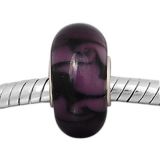 Andante-Stones Edler Silber  Murano Glas Bead Violett schwarz gemustert
