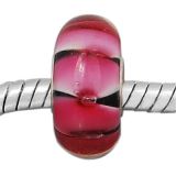 Andante-Stones Edler Silber  Murano Glas Bead Schwarz mit rosa Bltenblttern