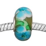 Andante-Stones Edler Silber  Murano Glas Bead Grn mit blauen Blumen