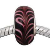 Andante-Stones Edler Silber  Murano Glas Bead Schwarz mit Wirbeln in Rosa